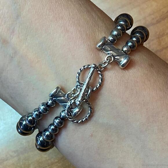 Carolyn Pollack Sterling Navajo Pearl Bead 3 Denim Lapis Link Bracelet For Women - Picture 6 of 10